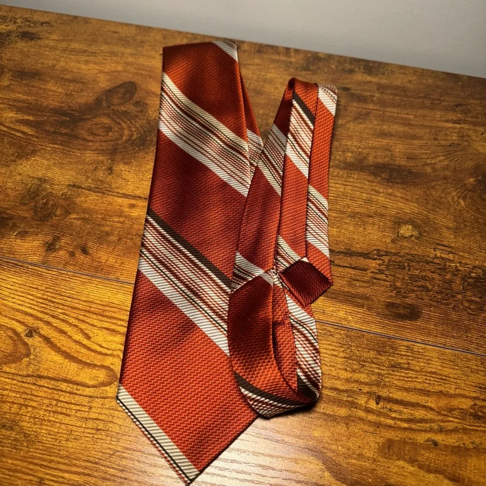Aristo-Craft Vintage Wide Blade Tie Burnt Orange Stripe Retro 70s Mens Necktie‎